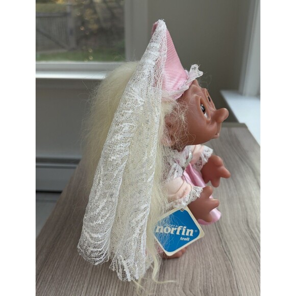 VTG  1985 Norfin Dam Pink Princess Troll Doll Denmark 9” Lady Gwen Tag - Picture 3 of 12